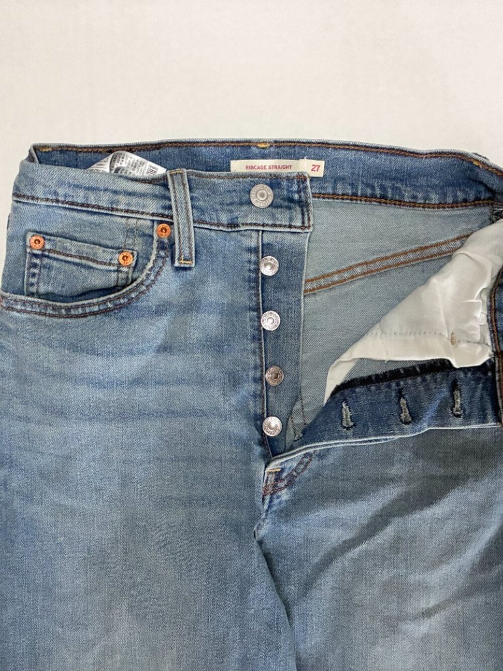 Levi's Ribcage Straight Ankle Jeans Button Fly - W27 L32 - Light Wash - Picture 5 of 10
